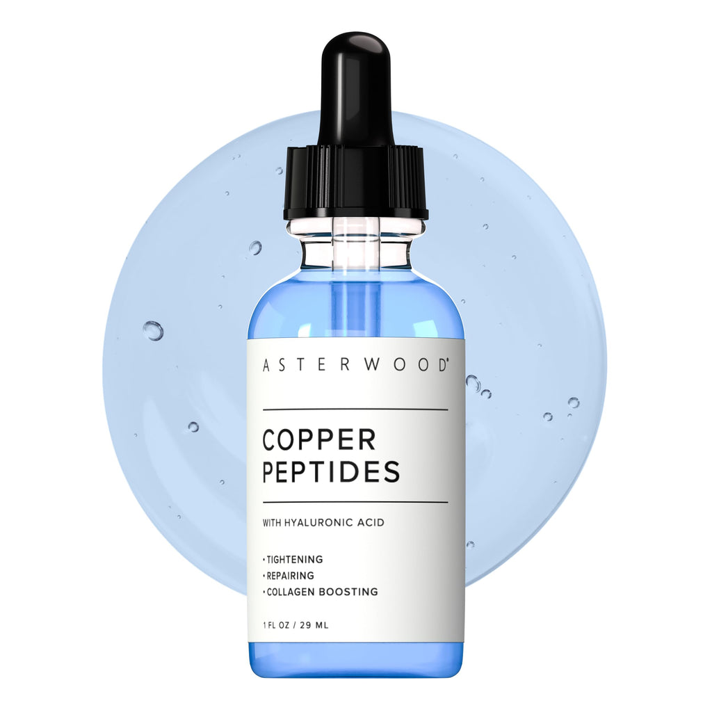 Asterwood Copper Peptides Serum for Face - Tightening, Repairing, Collagen Boosting - with GHK-Cu and Hyaluronic Acid - Fragrance-Free - 1 fl oz
