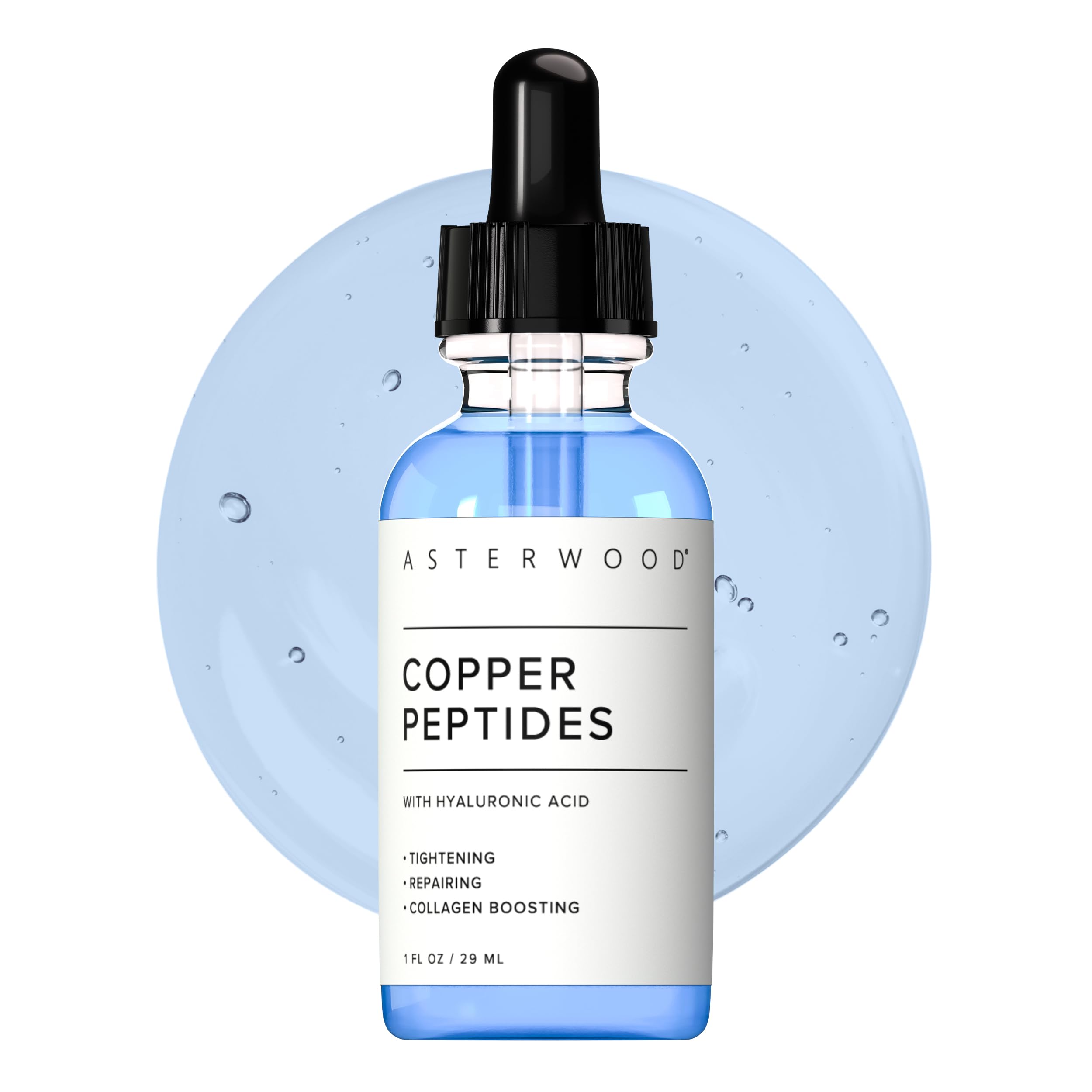 Asterwood Copper Peptides Serum for Face - Tightening, Repairing, Collagen Boosting - with GHK-Cu and Hyaluronic Acid - Fragrance-Free - 1 fl oz