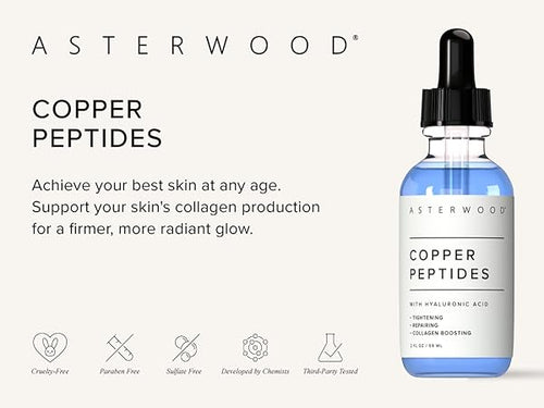 Asterwood Copper Peptides Serum for Face - Tightening, Repairing, Collagen Boosting - with GHK-Cu and Hyaluronic Acid - Fragrance-Free - 1 fl oz